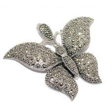 Butterfly Pendant Sterling Silver 925 Women's Bug Marcasite Stones Handmade A863